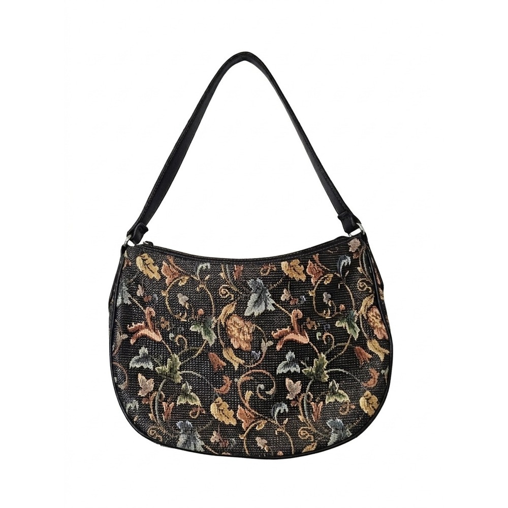 Stone Mountain Tapestry Shoulder Bag Womens Medium Black Floral Vintage Hobo